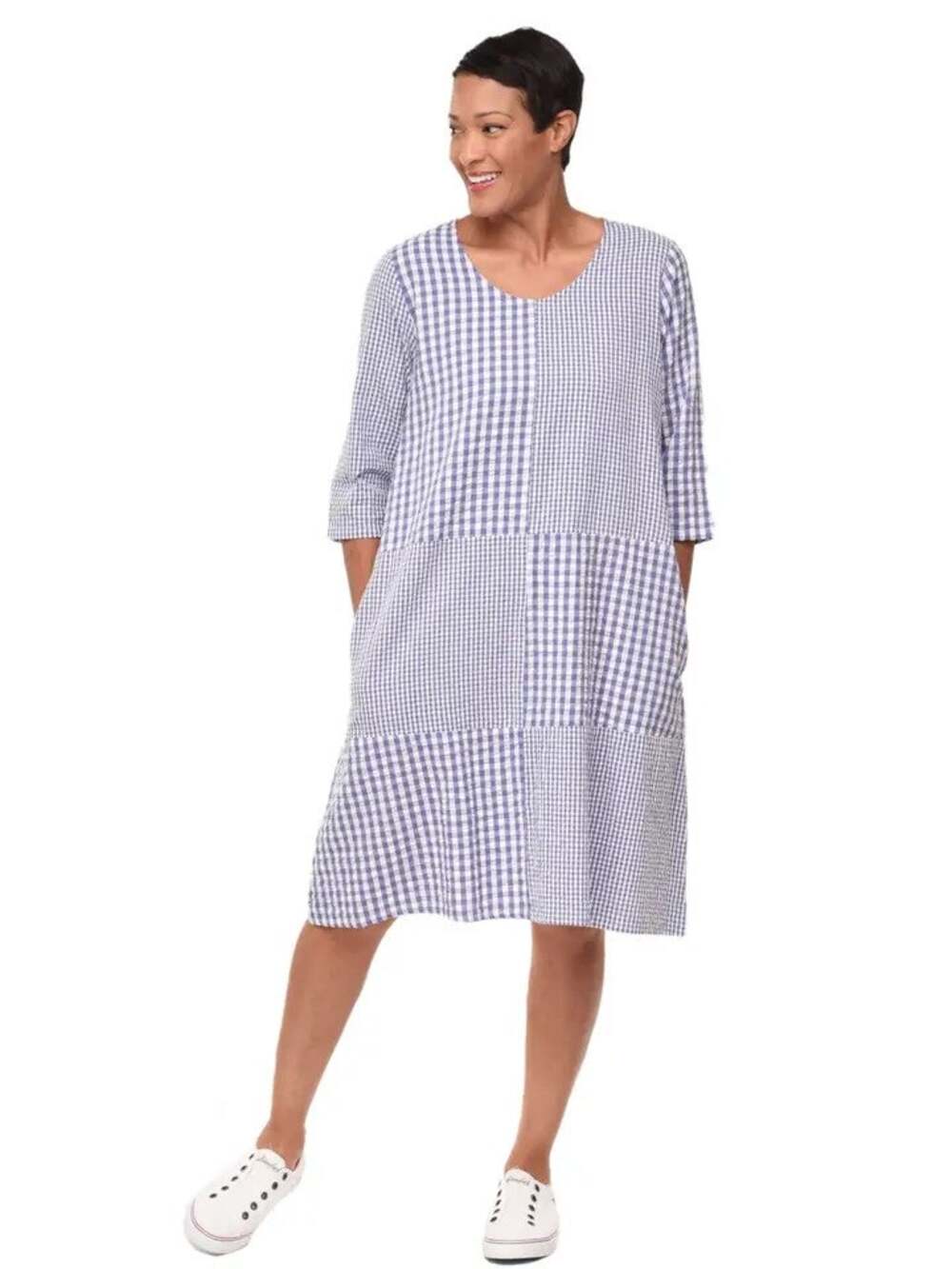 NWT Tulip Clothing Jada Dress in Blue Seersucker Check Pattern SZ SMALL